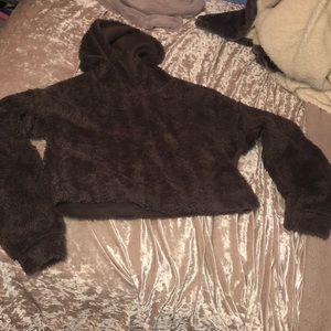 Missguided fur cropped hoodie